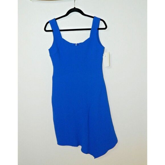Shoshanna Dress‎ Size 6 Blue Textured Asymmetric Hem Sleeveless - Picture 5 of 10
